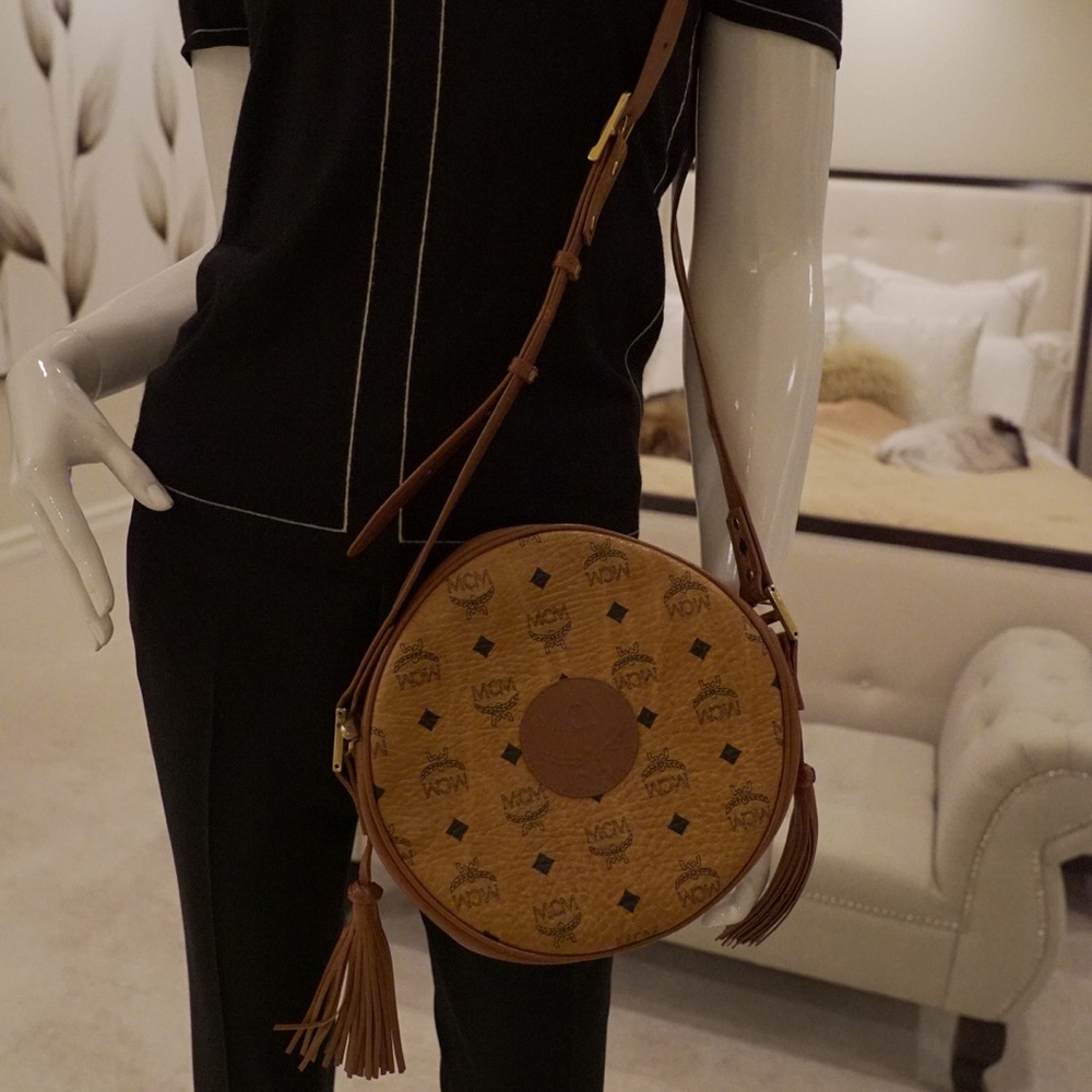 MCM brown tan circle purse